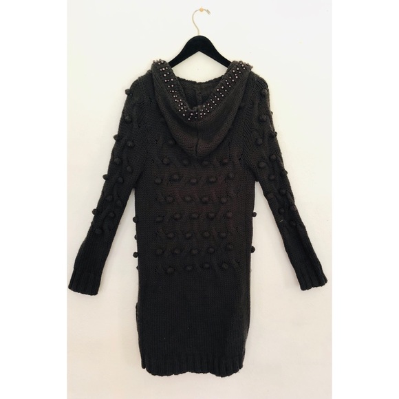 Nina Chunky Knit Hooded Black Pearl Cardigan - Picture 2 of 4